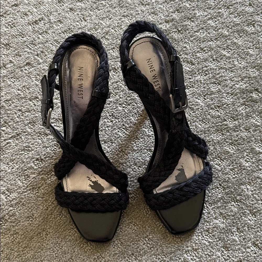 Nine West Black Braided Slingback Heels with Buckle